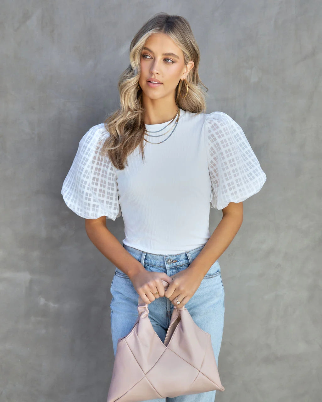 White Puffy Sleeves Tee
