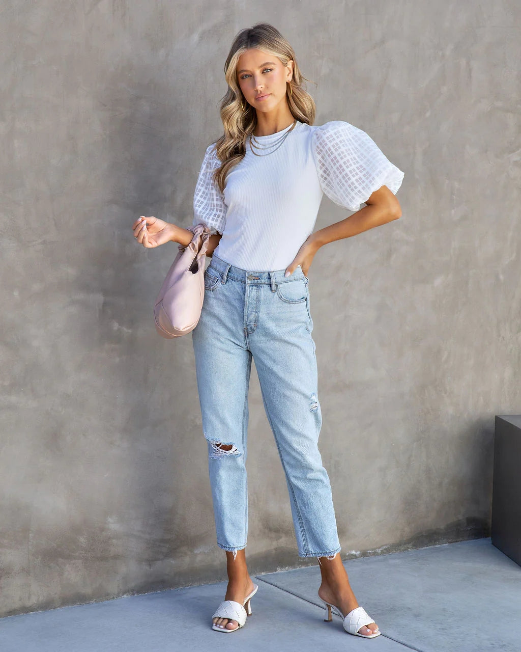 White Puffy Sleeves Tee