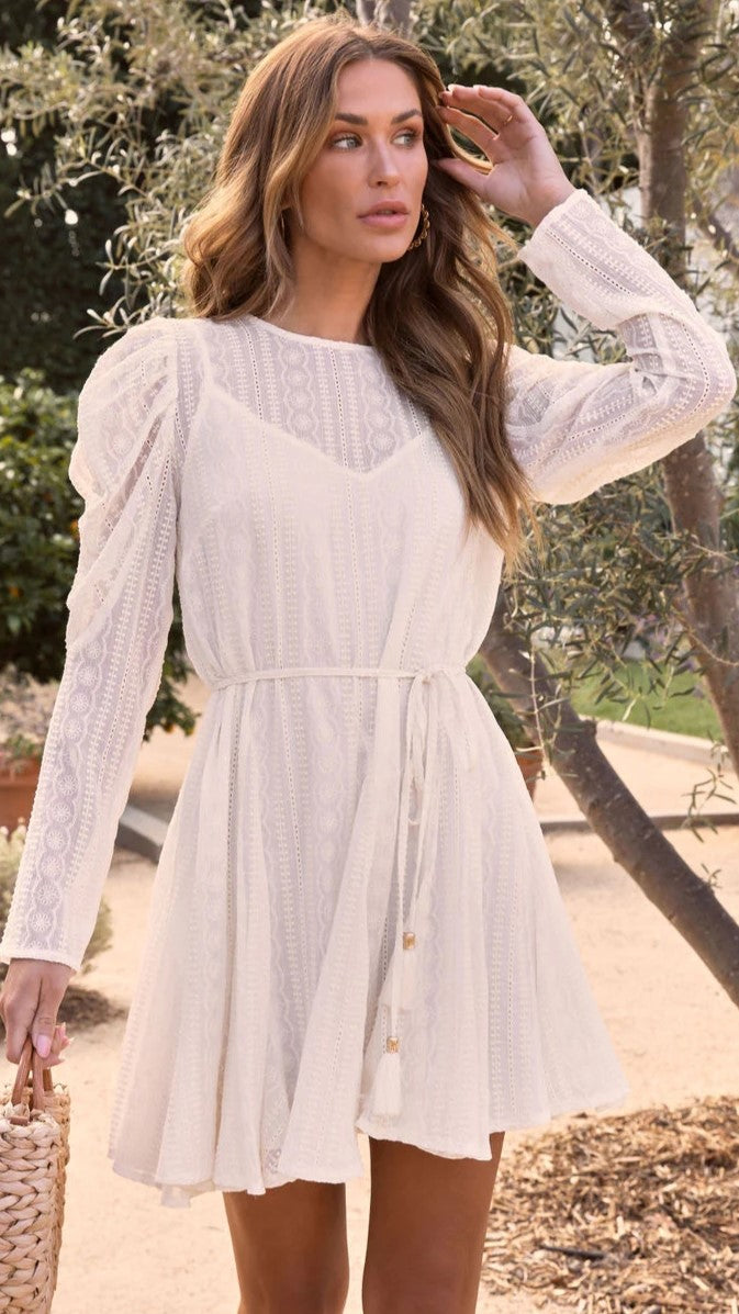 White Crochet Lace Long Sleeves Dress