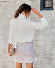 White Turtleneck Ribbed Knit Sweater