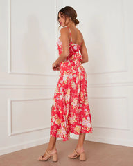 Red Floral Slip Midi Dress