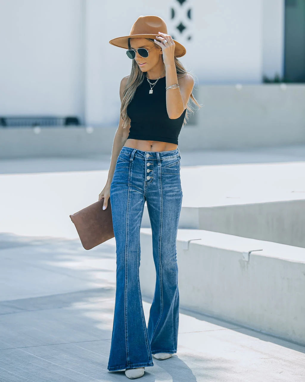 Deep Blue Stretch Flare Jeans