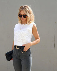 White Solid Knit Tank Top