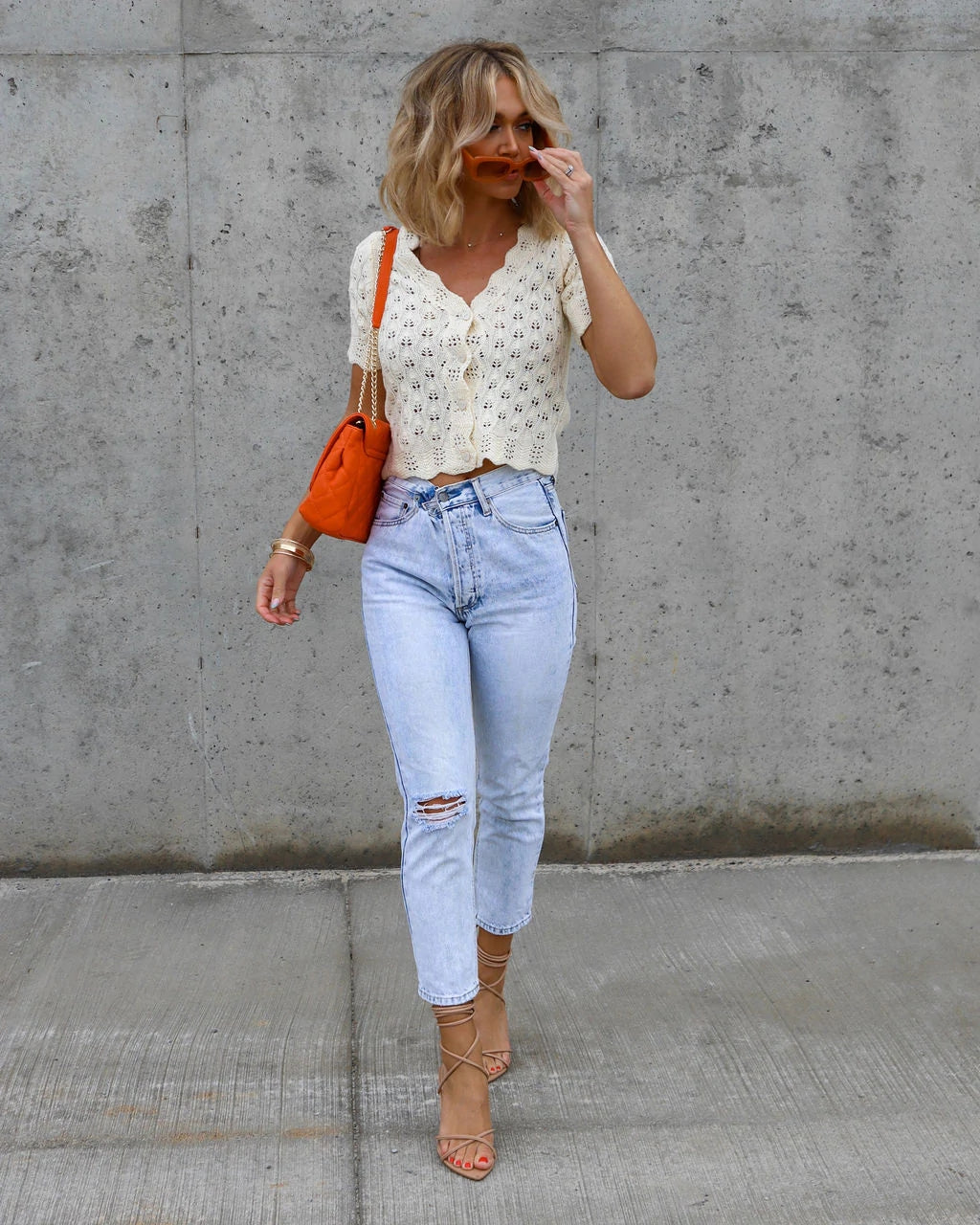 Ivory Crochet Knit Lightweight Cardigan