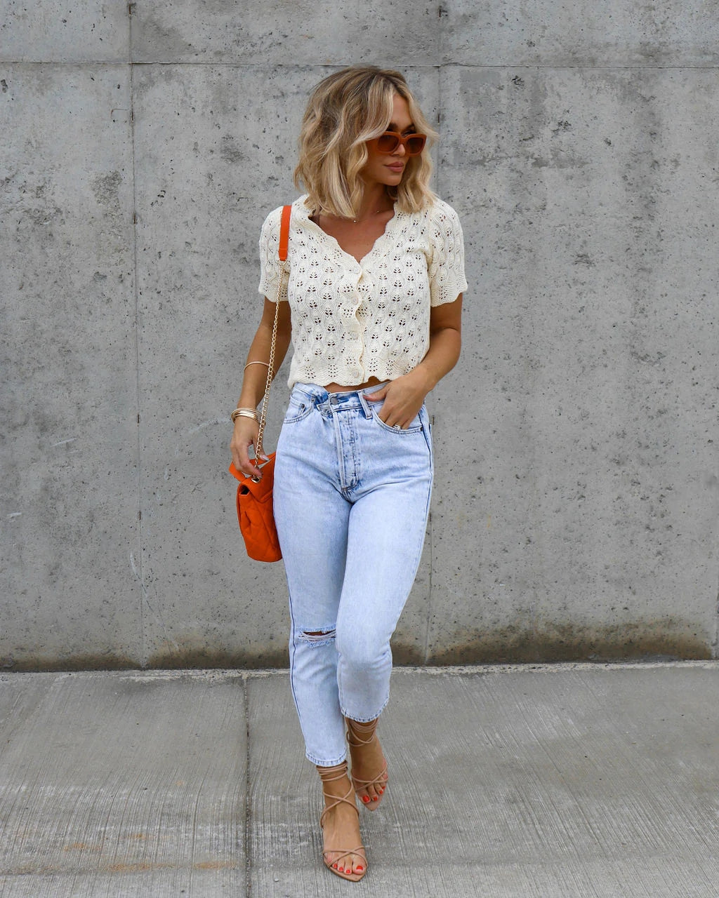 Ivory Crochet Knit Lightweight Cardigan
