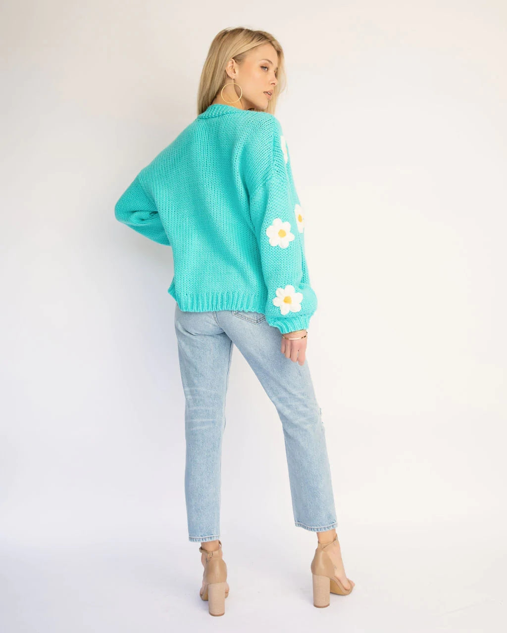 Blue Sunflower Open Front Cardigan
