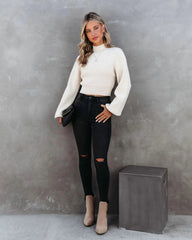 Cream Ribbed Knit Sweater