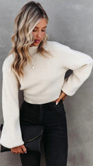 Cream Ribbed Knit Sweater