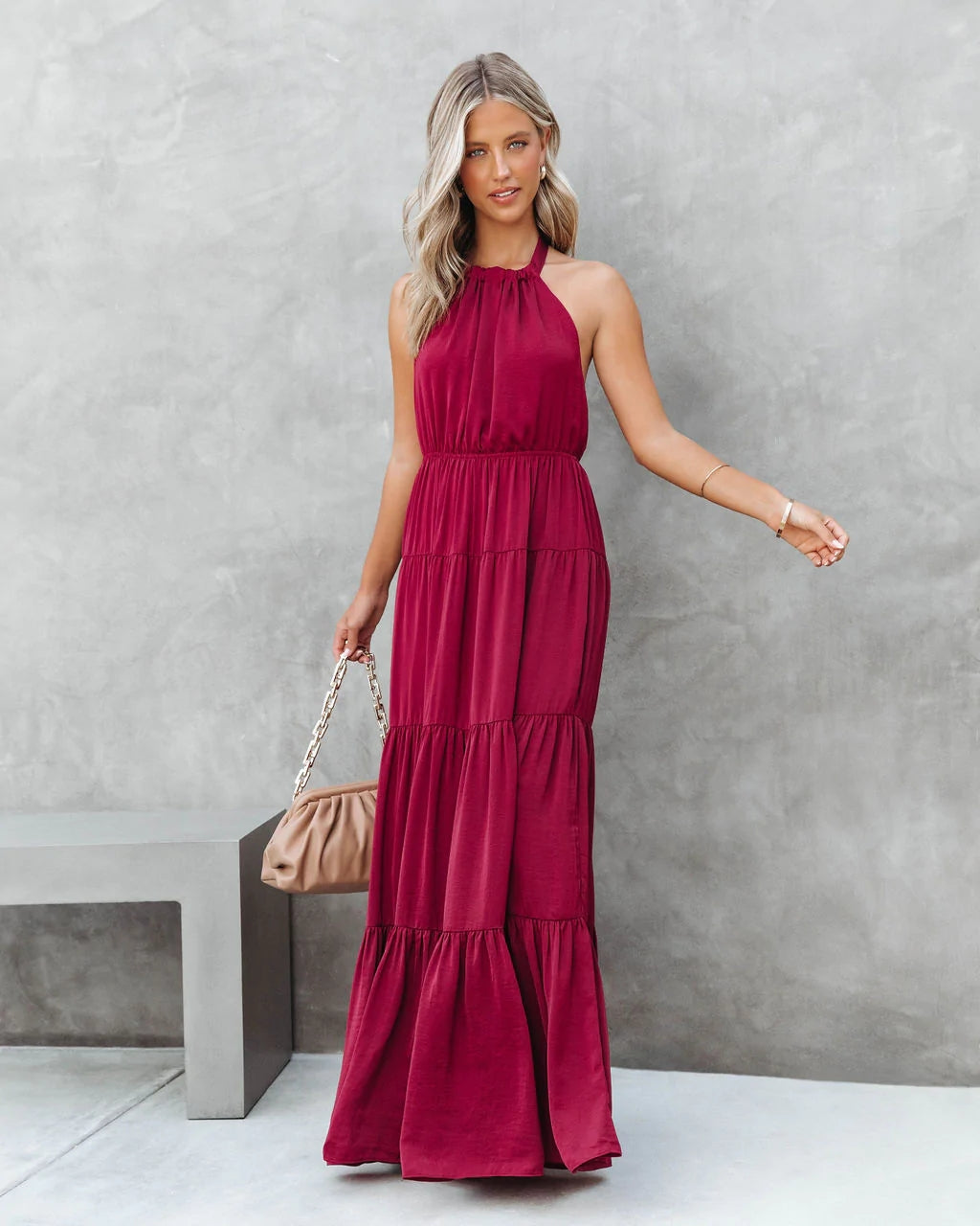 Burgundy Halter Maxi Dress – Groovy Mimi