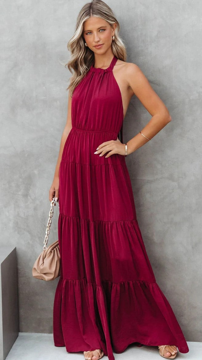 Burgundy Halter Maxi Dress – Groovy Mimi
