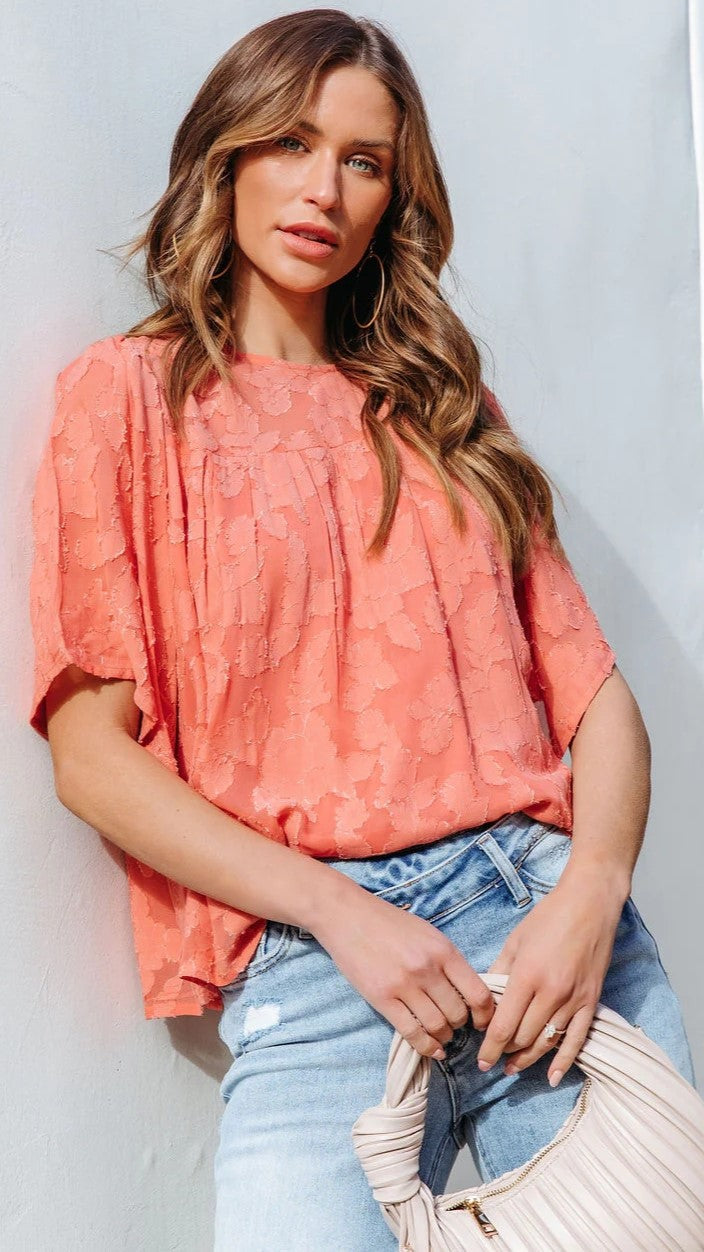 Watermelon Red Floral Textured Tee