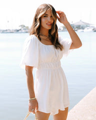 White Square Neckline Mini Dress