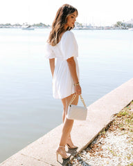 White Square Neckline Mini Dress