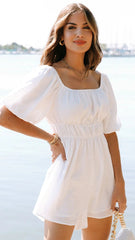White Square Neckline Mini Dress
