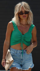 Green Ribbed Knit Tank Top