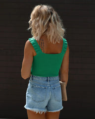 Green Ribbed Knit Tank Top