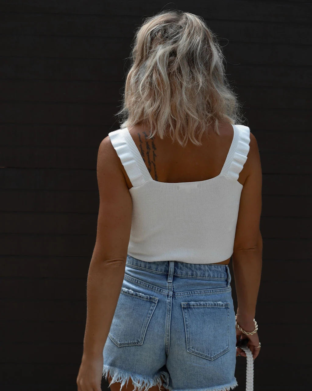 White Ribbed Knit Tank Top