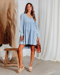 Blue Long Sleeves Denim Mini Dress
