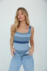 Blue Striped Knit Tank Top