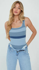 Blue Striped Knit Tank Top