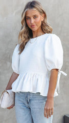 White Peplum Textured Tee