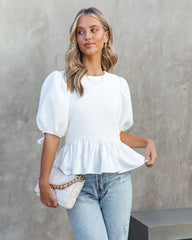 White Peplum Textured Tee