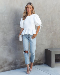 White Peplum Textured Tee