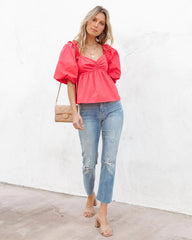 Red Puff Sleeves Peplum Top