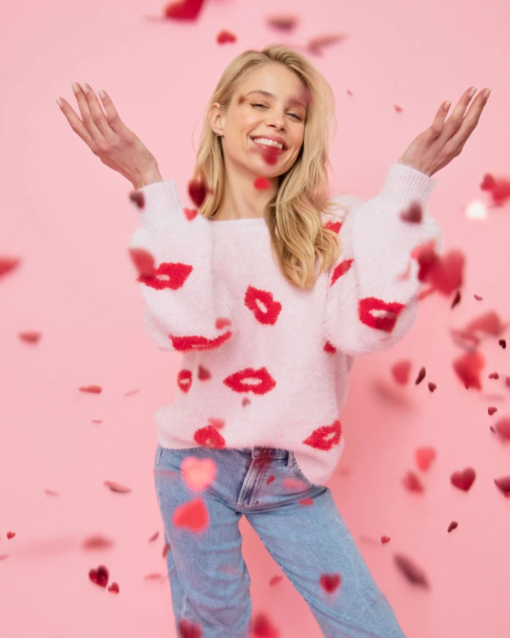 Red Lips Print Knit Sweater