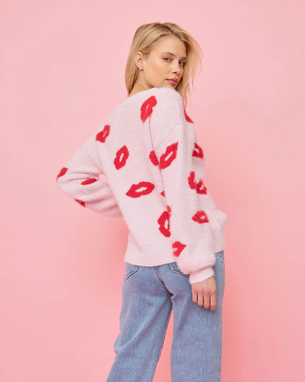Red Lips Print Knit Sweater