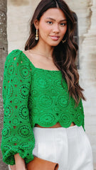Green Crochet Lace Crop Top