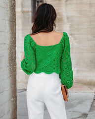 Green Crochet Lace Crop Top