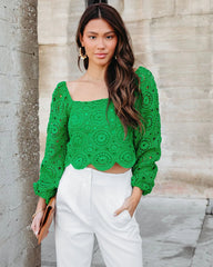 Green Crochet Lace Crop Top