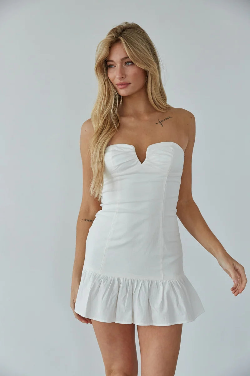 White Strapless Notch Mini Dress