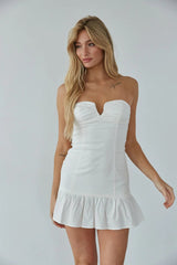 White Strapless Notch Mini Dress