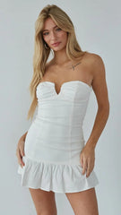 White Strapless Notch Mini Dress