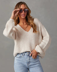 Cream Crochet Knit Sweater