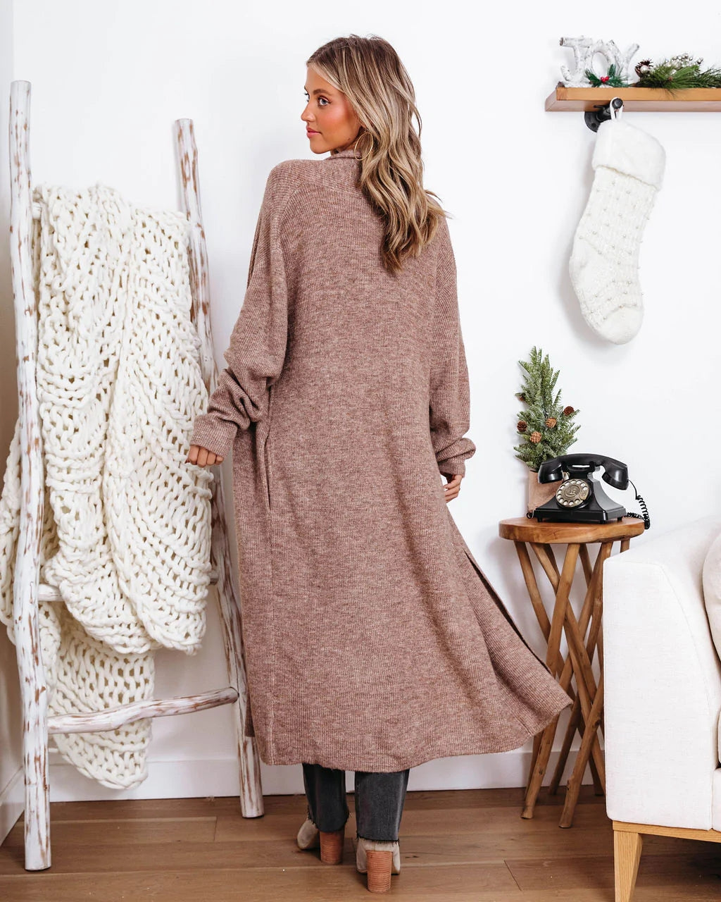Khaki Knit Long Cardigan