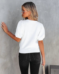 White Puff Sleeves Knit Top