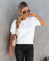 White Puff Sleeves Knit Top