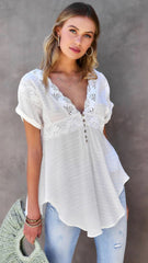 White Lace Paneled Top