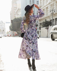 Purple Floral Midi Dress