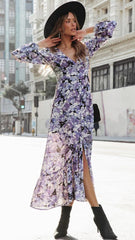 Purple Floral Midi Dress