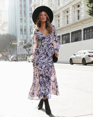 Purple Floral Midi Dress
