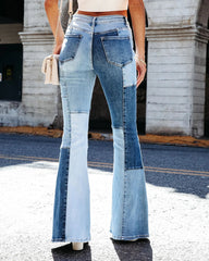 Blue Patchwork Denim Bell Jeans