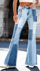 Blue Patchwork Denim Bell Jeans
