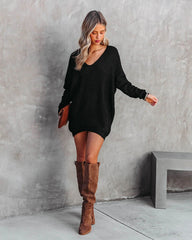 Black Slouchy Knit Sweater Dress
