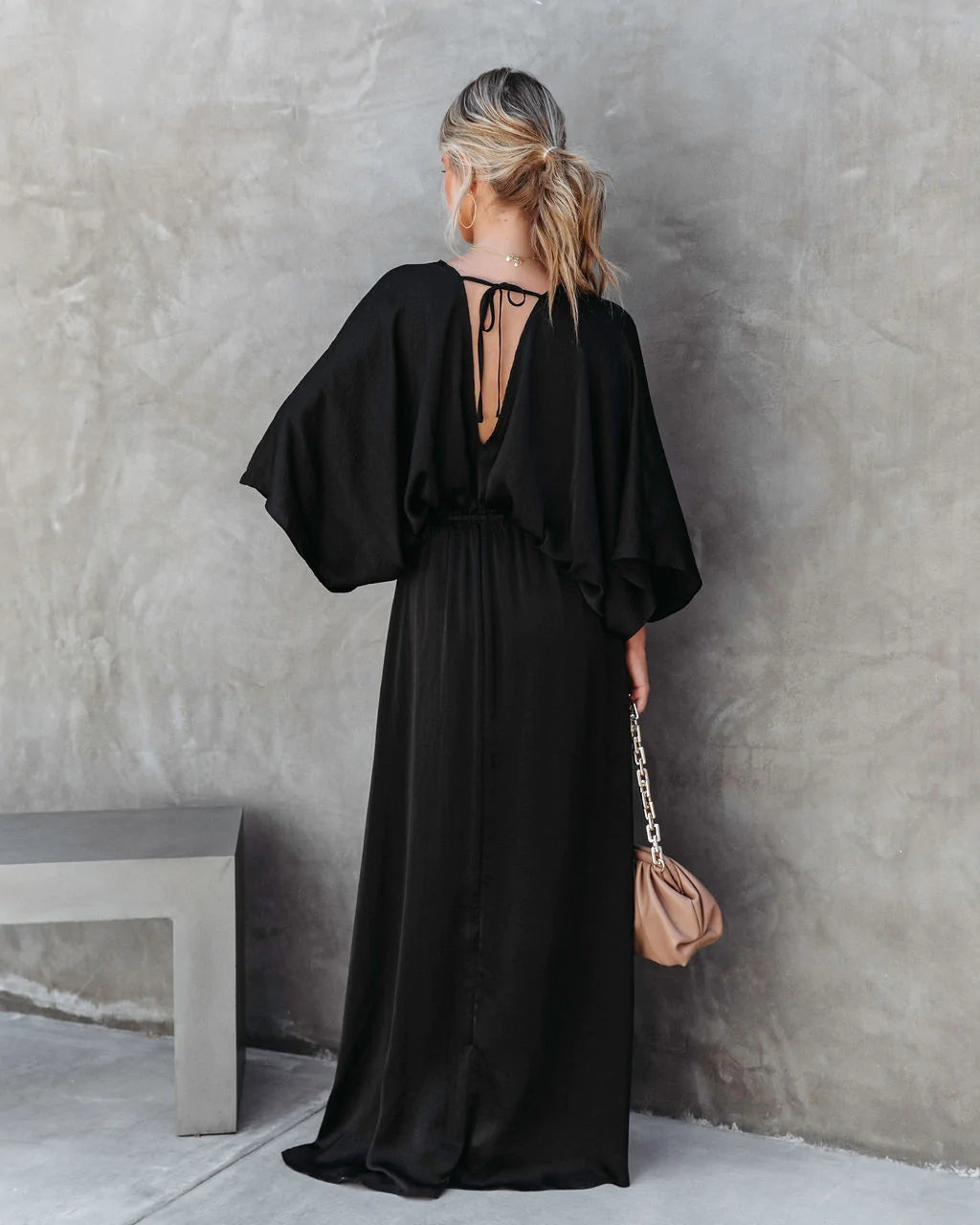 Black Batwing Slit Maxi Dress