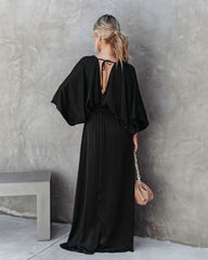 Black Batwing Slit Maxi Dress