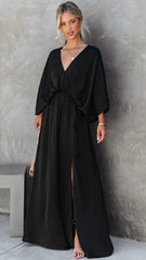 Black Batwing Slit Maxi Dress